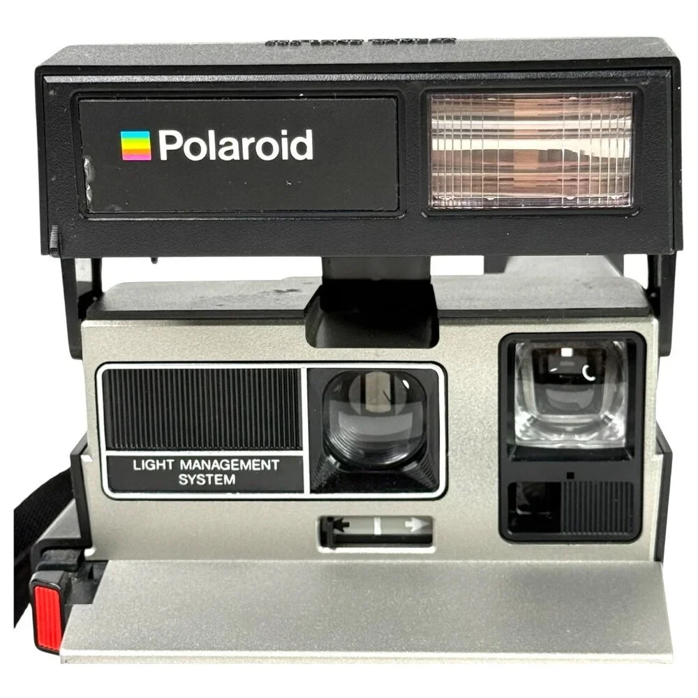 Polaroid Sun 600 LMS Instant Film Camera With Strap UNTESTED Vintage Black Retro